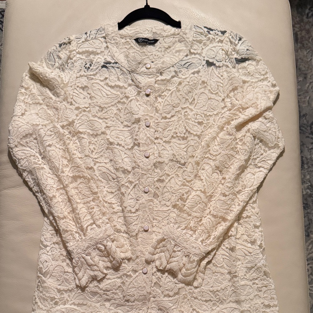 Delicate Lace Button-Front Top in Cream